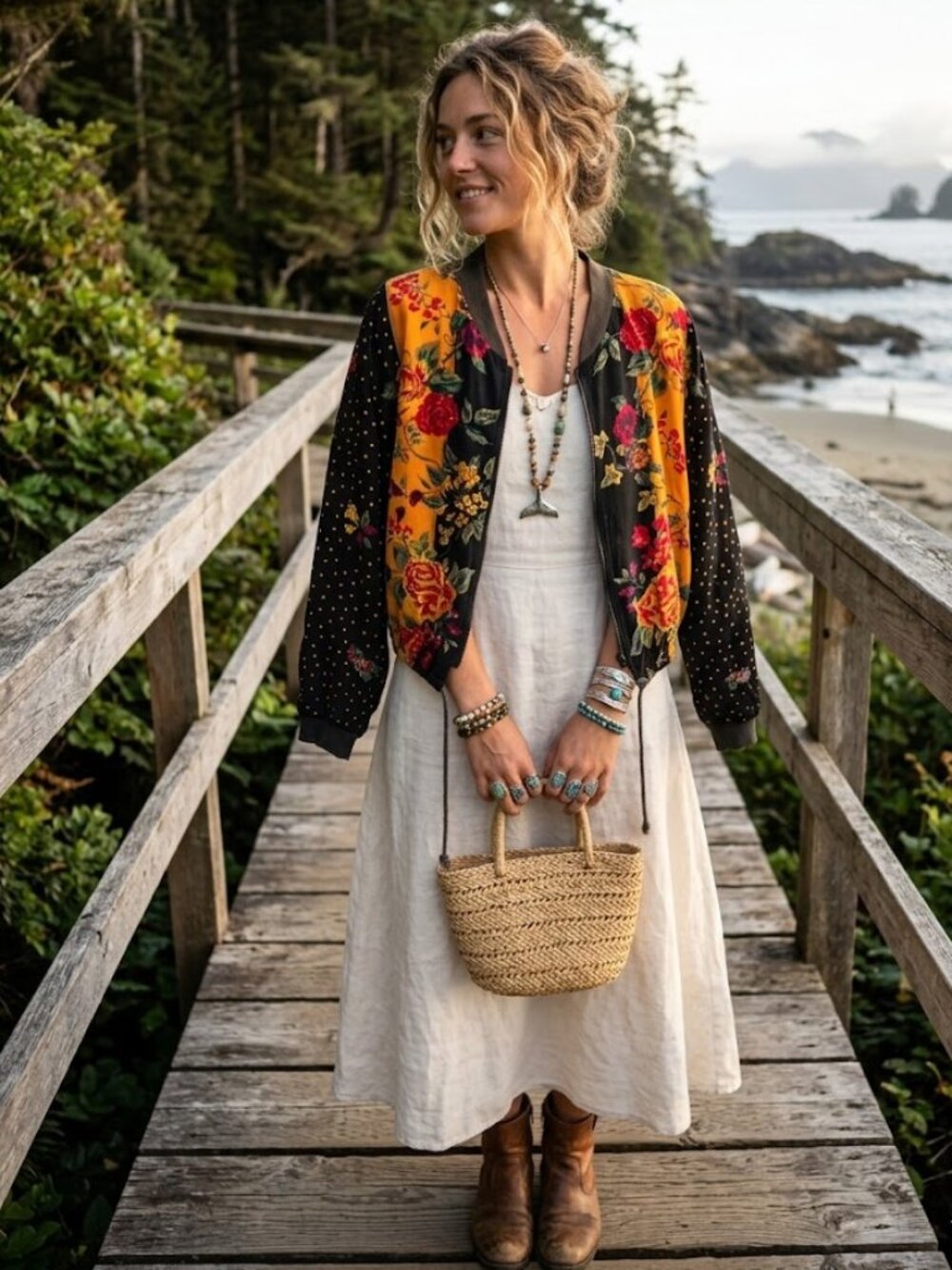 Vintage Floral Bomber Jacket in Mustard and Black